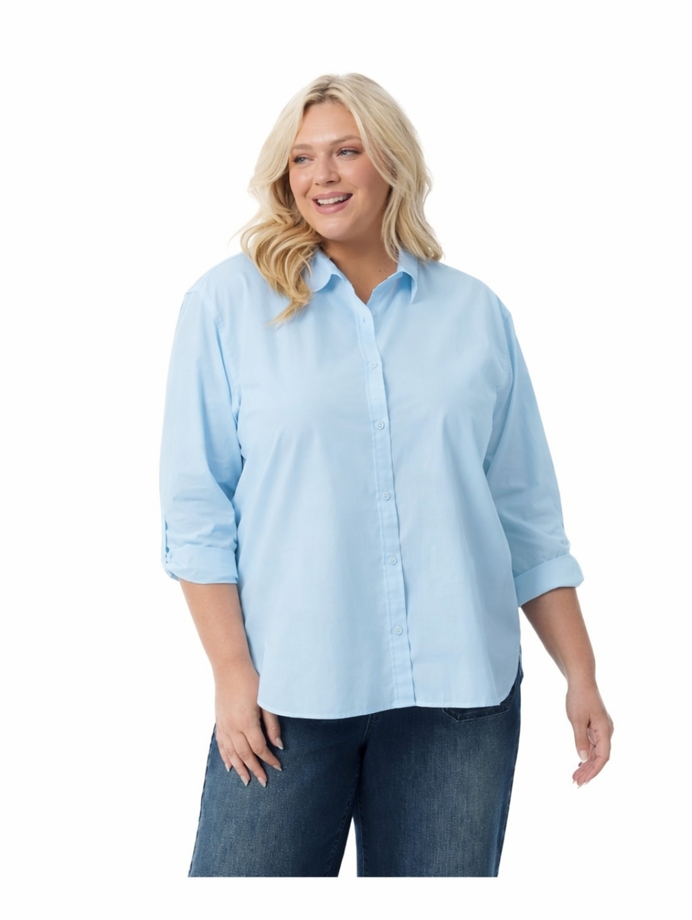 Gloria Vanderbilt Light Blue Button-Down Shirt Oversize 20W-22W Loose Fit